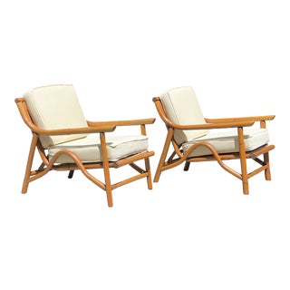 Vintage Rattan Bamboo Lounge Chairs - a Pair For Sale