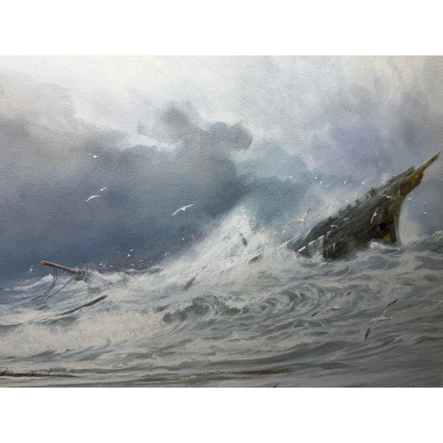 Large Gilt Framed Victorian Painting High Tide Off Trebarwith Strand Beach Dramatic Cornish Shipwreck by Charles Sim Mottram Rba, c.1894 For Sale - Image 9 of 18