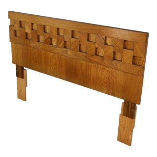 Lane Staccato Attributed Vintage Mid Century Modern Brutalist White Oak Queen Headboard C. 1970s For Sale