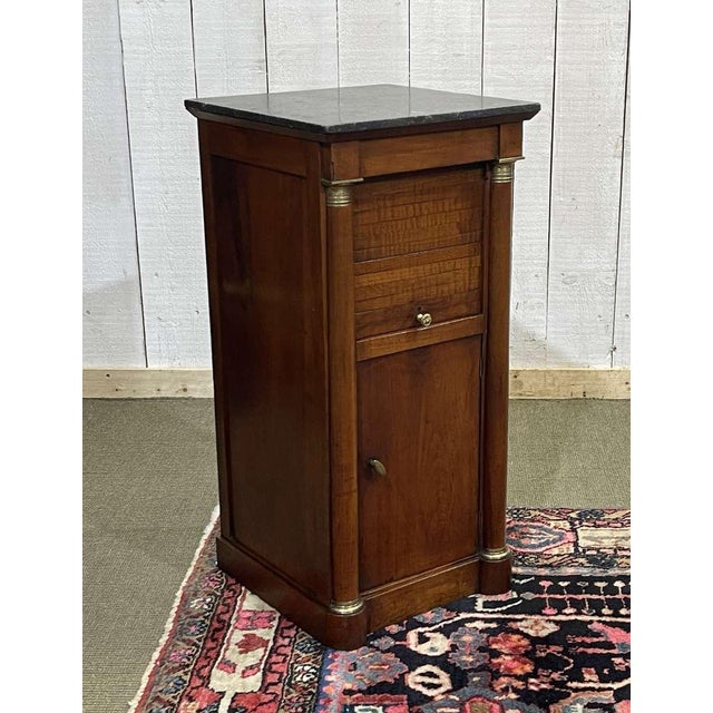 19th Century Empire Bedside Table in Cherry Wood and Black Marble For Sale - Image 4 of 16