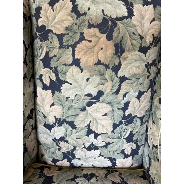 Mid Century Wing Back Chair With Pretty Curved Arms in an Autumn Leaf Pattern Upholstery, Signed For Sale In New York - Image 6 of 8