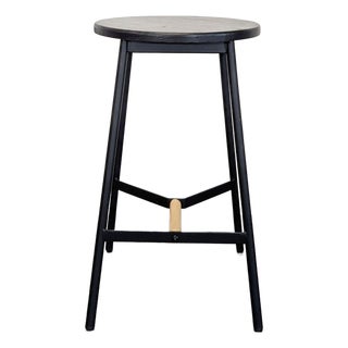 Modern Black Metal & Wood Round Stool – Minimalist Design For Sale