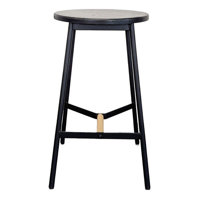 Modern Black Metal & Wood Round Stool – Minimalist Design For Sale