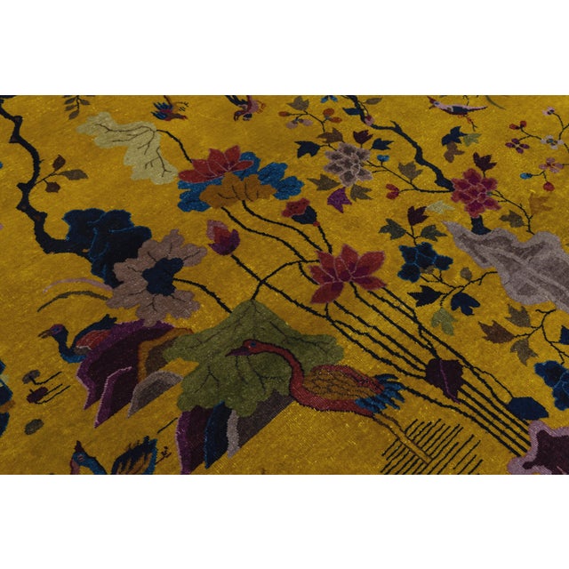Antique Chinese Art Deco "Peking" Gold Wool Area Rug Garden Motif (1920s) For Sale - Image 10 of 12