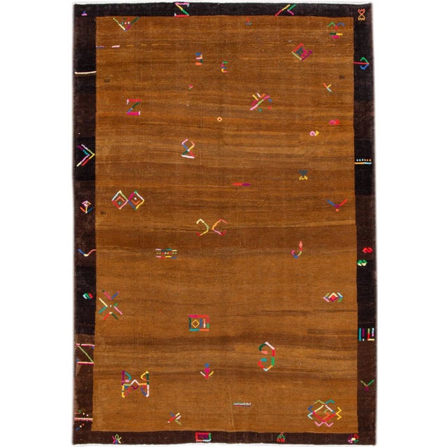 Brown Vintage Turkish Handmade Expressionist Wool Rug For Sale - Image 8 of 8