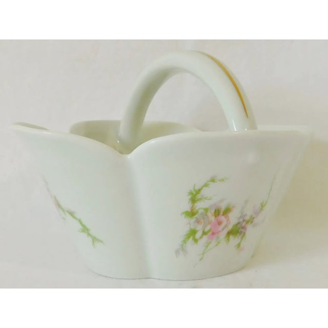 Mid 20th Century Small Vintage Mid-Century Haviland Limoges France Pink Flowers Porcelain Basket For Sale - Image 5 of 9