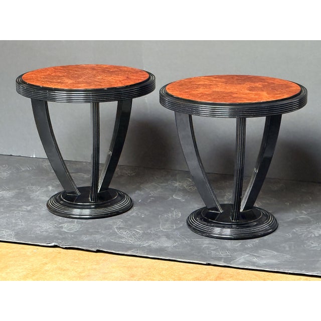 A pair of Art Deco round gueridon tables or pedestal stands (end tables or side tables) from France - in the manner of...