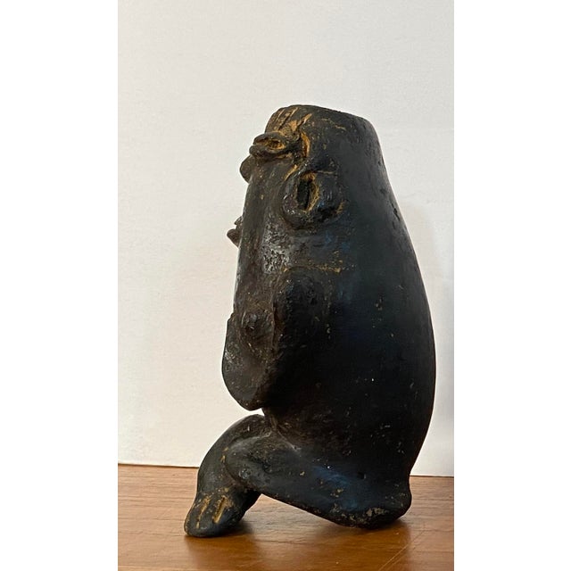 18th Century 3 Brutalist Clay Figures South American Mexican Pre Columbian Style Black Ware Musical Vintage / Antique For Sale - Image 5 of 17