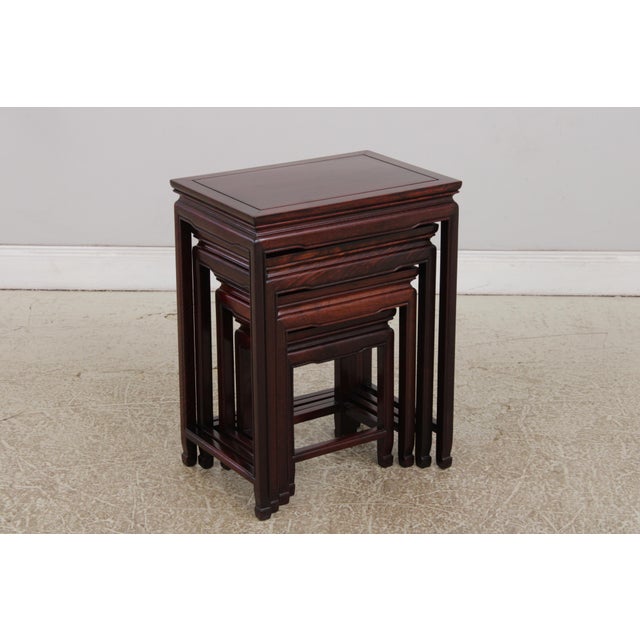 1940s Vintage Chinese Set of 4 Stack Rosewood Nesting Tables For Sale - Image 5 of 14