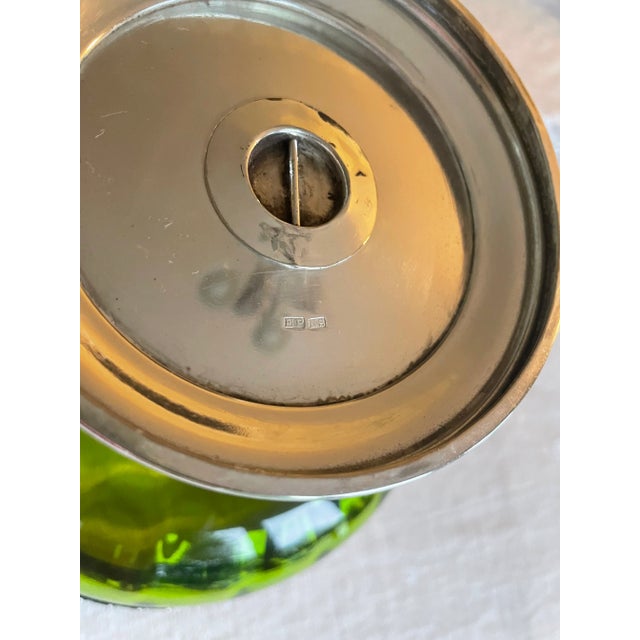 Late 19th Century Antique English Green Glass and Pierced Silverplate Pedestal Bowl/Compote For Sale - Image 9 of 10