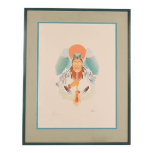 Framed Signed Holhkunna Lithograph by Gary White Deer