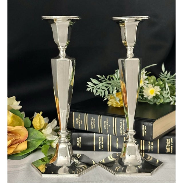 Vintage Tiffany & Co Sterling Silver Candle Sticks 1940's Monogramed -a Pair For Sale - Image 10 of 11