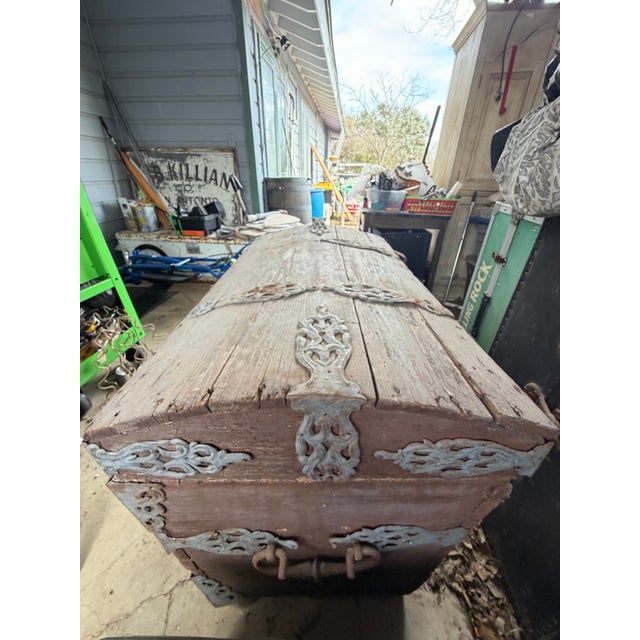 Antique Wooden Chest With Ornate Iron Fittings For Sale - Image 12 of 12
