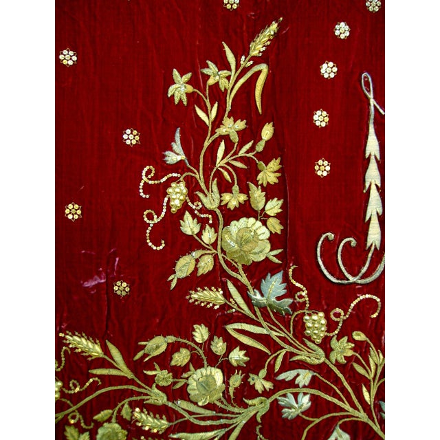 Religious Altar Gold Embroidery on Red Velvet 19 Century For Sale - Image 6 of 15