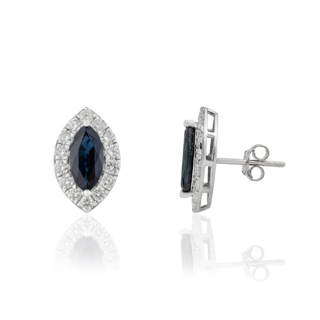 14k White Gold 3.32ct Marquise Blue Sapphire & Diamond Earrings- 2 Pieces For Sale In New York - Image 6 of 14