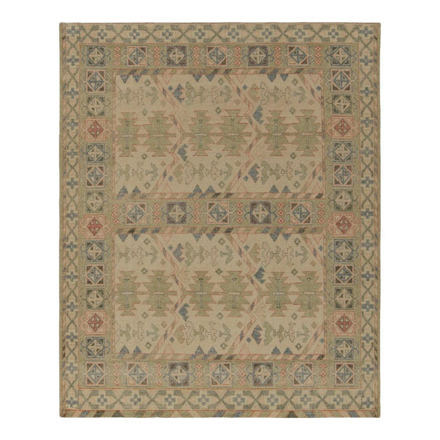 Rug & Kilim’s Distressed Style Rug in Green, Pink and Blue Tribal Patterns For Sale