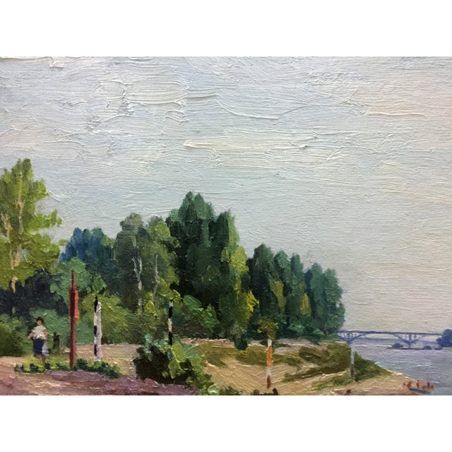 1970s Oil Painting Rest by the River Leonid Konstantinovich Kudryavtsev For Sale - Image 4 of 9