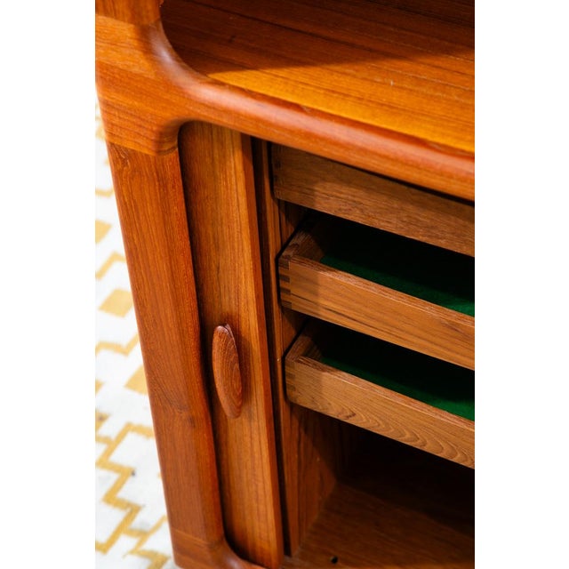 1960s Mid Century Danish Cabinet Dyrlund Teak Wide Storage Tambour Doors Shelving MCM For Sale - Image 10 of 12