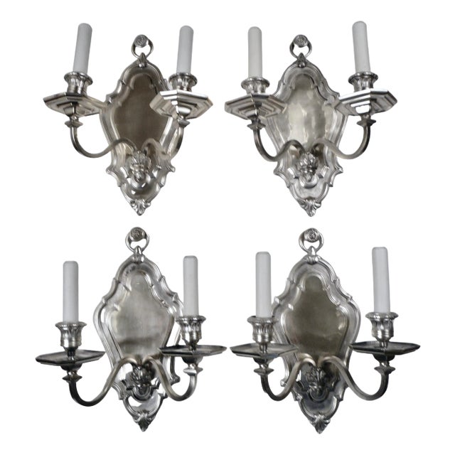 Set of Four E. F. Caldwell Silver-Plated Bronze Georgian Style Sconces For Sale