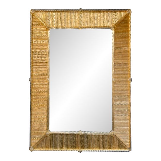 Modern Gold Murano Glass Twist Rod Mirror For Sale
