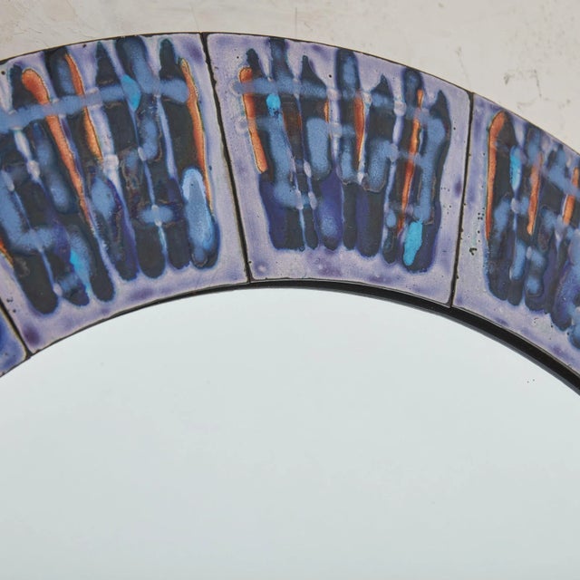 Mid-Century Modern 2/5 Blue Hand-Painted Enamel Mirror by Bodil Eje, Denmark 1960s For Sale - Image 3 of 10