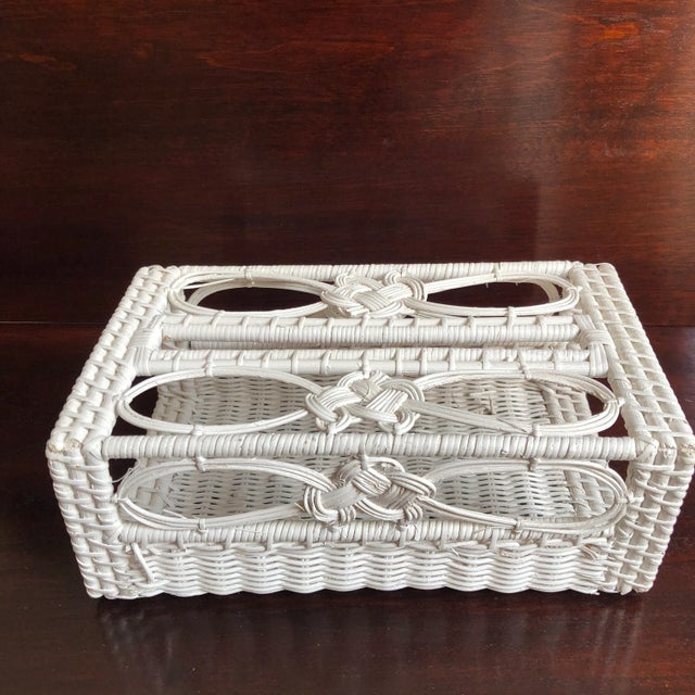 Vintage White Wicker Tissue Box Holder For Sale - Image 10 of 13