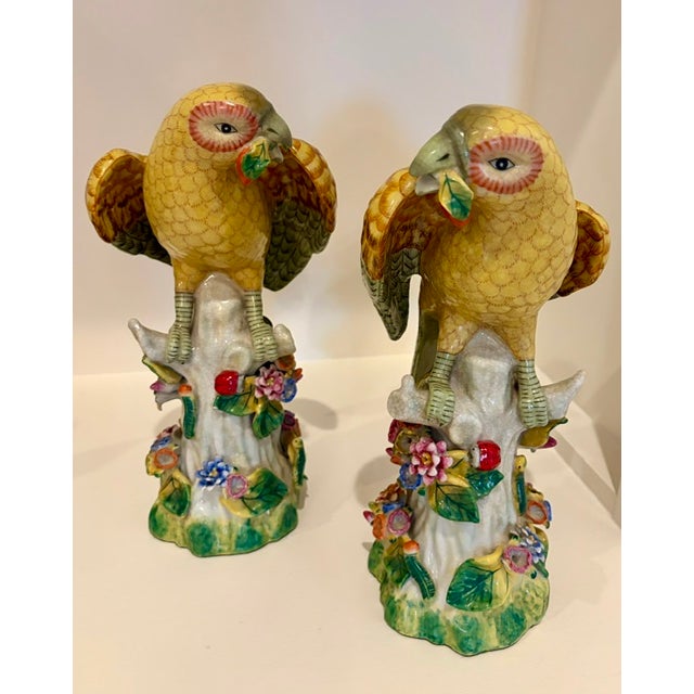 Vintage Bright and Sophisticated Porcelain Parrots - Pair For Sale - Image 4 of 8