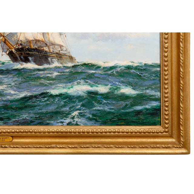 Blue Fine Maritime Seascape Painting of American Clipper Ships by Henry Scott For Sale - Image 8 of 15