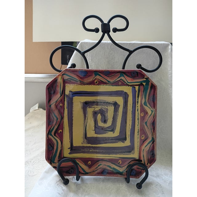 Vintage 1980s Karen Howell Studio Art Pottery Square Ceramic Charger Plate For Sale In Tampa - Image 6 of 8