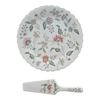 1990s Japanese Floral China Cake Plate and Server Set Andrea by Sadek For Sale