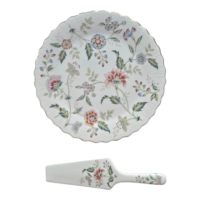 1990s Japanese Floral China Cake Plate and Server Set Andrea by Sadek For Sale