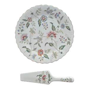 1990s Japanese Floral China Cake Plate and Server Set Andrea by Sadek