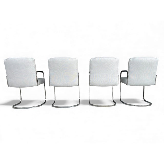 Set of 4 Bauhaus-Style Chrome Cantilever Dining Chairs in Oyster Upholstery For Sale - Image 4 of 16
