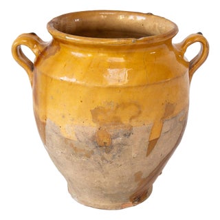 Large 19th Century French Confit Pot in Yellow Enamel For Sale