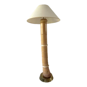 Monumental Bamboo Floor Lamp With Chunky Brass Base