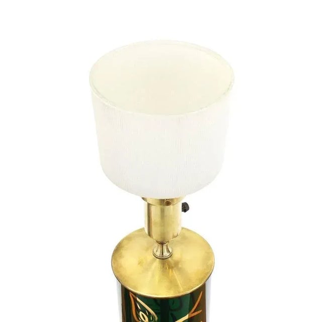 Emerald Early 20th Century Vintage Emerald Green Gold Decorated Cylinder Shape Table Lamps- a Pair For Sale - Image 8 of 9