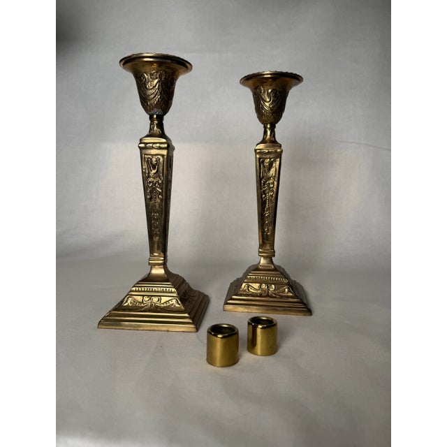 Victorian Pair of French Renaissance Solid Brass Candlesticks For Sale - Image 3 of 12