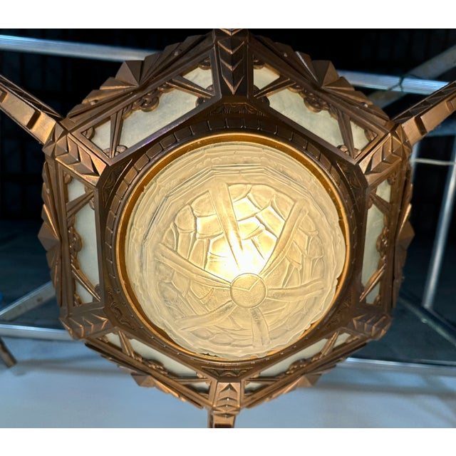 Art Deco 4-Light Chandelier in Glass and Metal, 1930s For Sale - Image 4 of 13