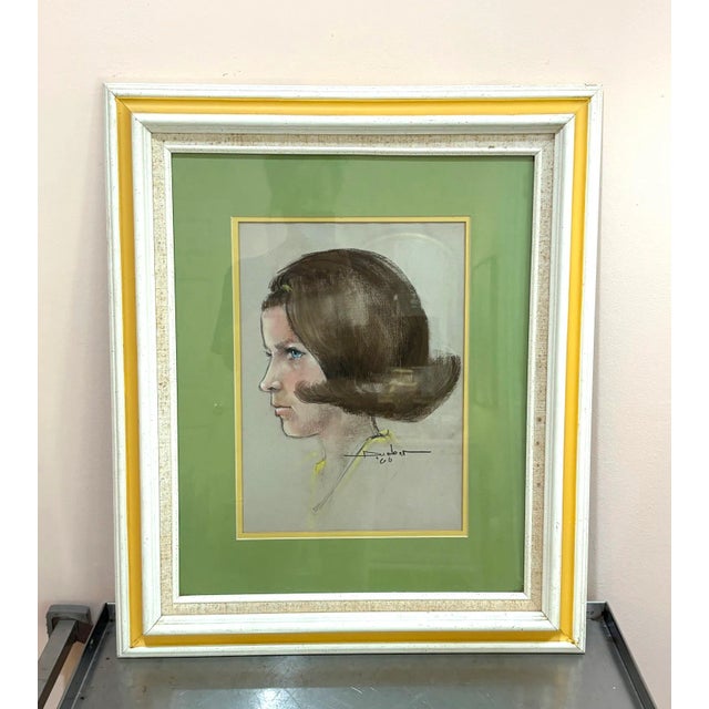 1960 Profile Lady Portrait in Wood Frame For Sale - Image 4 of 6