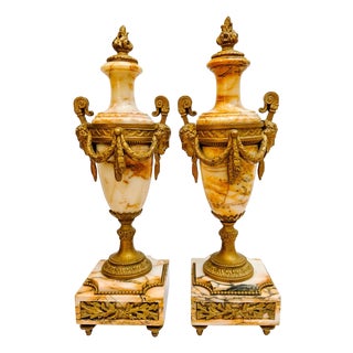 Pair of 19th Century French Louis XVI Style Marble and Gilt Bronze Cassolettes For Sale