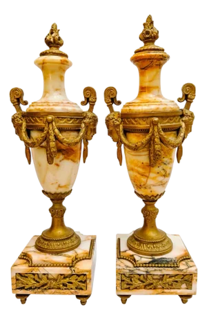 Pair of 19th Century French Louis XVI Style Marble and Gilt Bronze Cassolettes