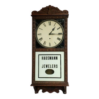 Circa 1920 Art Deco Tiger Oak Grandfather Wall Clock (Hausmann Jewelers) For Sale