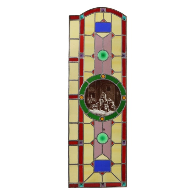 Large Colorful Stained-Glass with Medallion For Sale - Image 9 of 18