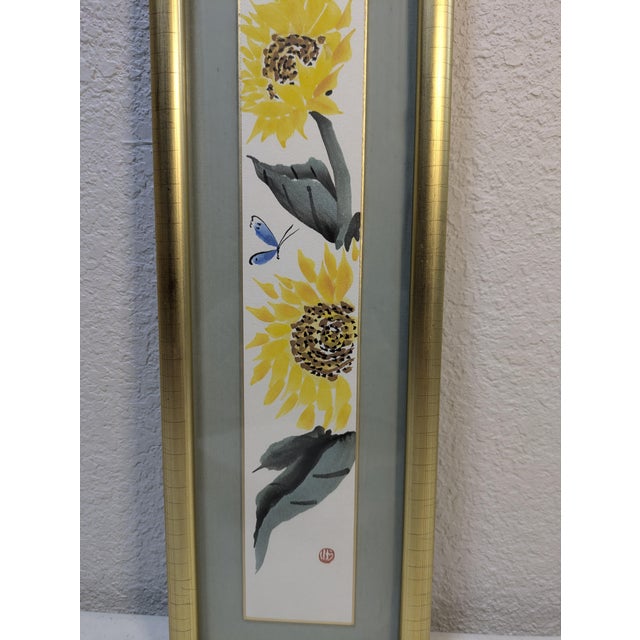 Mid 20th Century Modern East Asian Style Sunflower Ink Wash Painting - Framed For Sale - Image 11 of 12