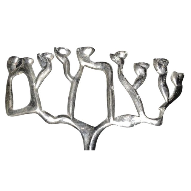 Vintage Mid Century Modern Don Drumm Style Aluminum Abstract Brutalist Artisan Sculpture Menorah For Sale In Tampa - Image 6 of 13