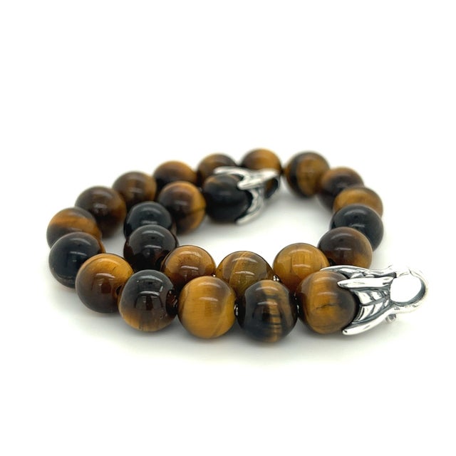 David Yurman 1990s David Yurman Authentic Estate Tiger Eye Prayer Bead Bracelet 8" Silver For Sale - Image 4 of 7