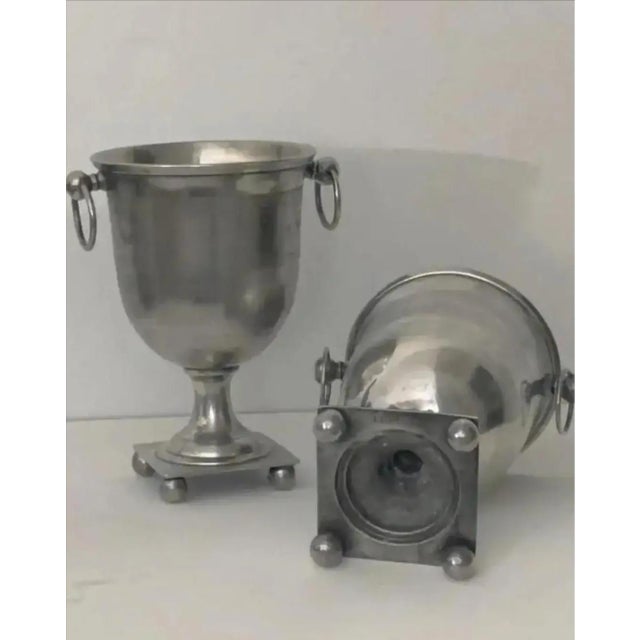 Late 20th Century Vintage Petite Trophy Pedestal Champagne Buckets- A Pair For Sale - Image 4 of 7