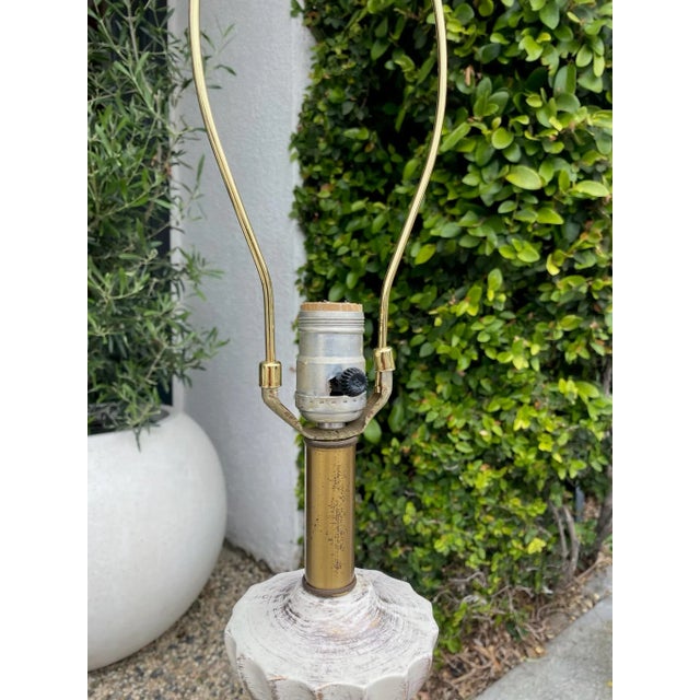 Gold Vintage White and Gold Leaf Painted Ceramic Lamp For Sale - Image 8 of 10