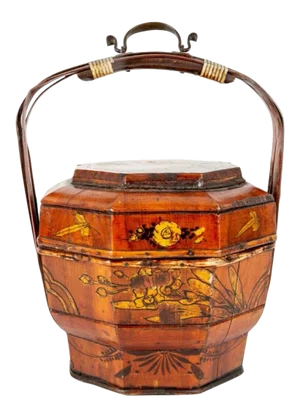 Small Antique Hand-Made Chinese Covered Wedding Basket