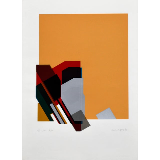 "Tarantella" - Geometric Abstract Screen Print with Peach, Red, and Black A minimal geometric abstract screen print in...